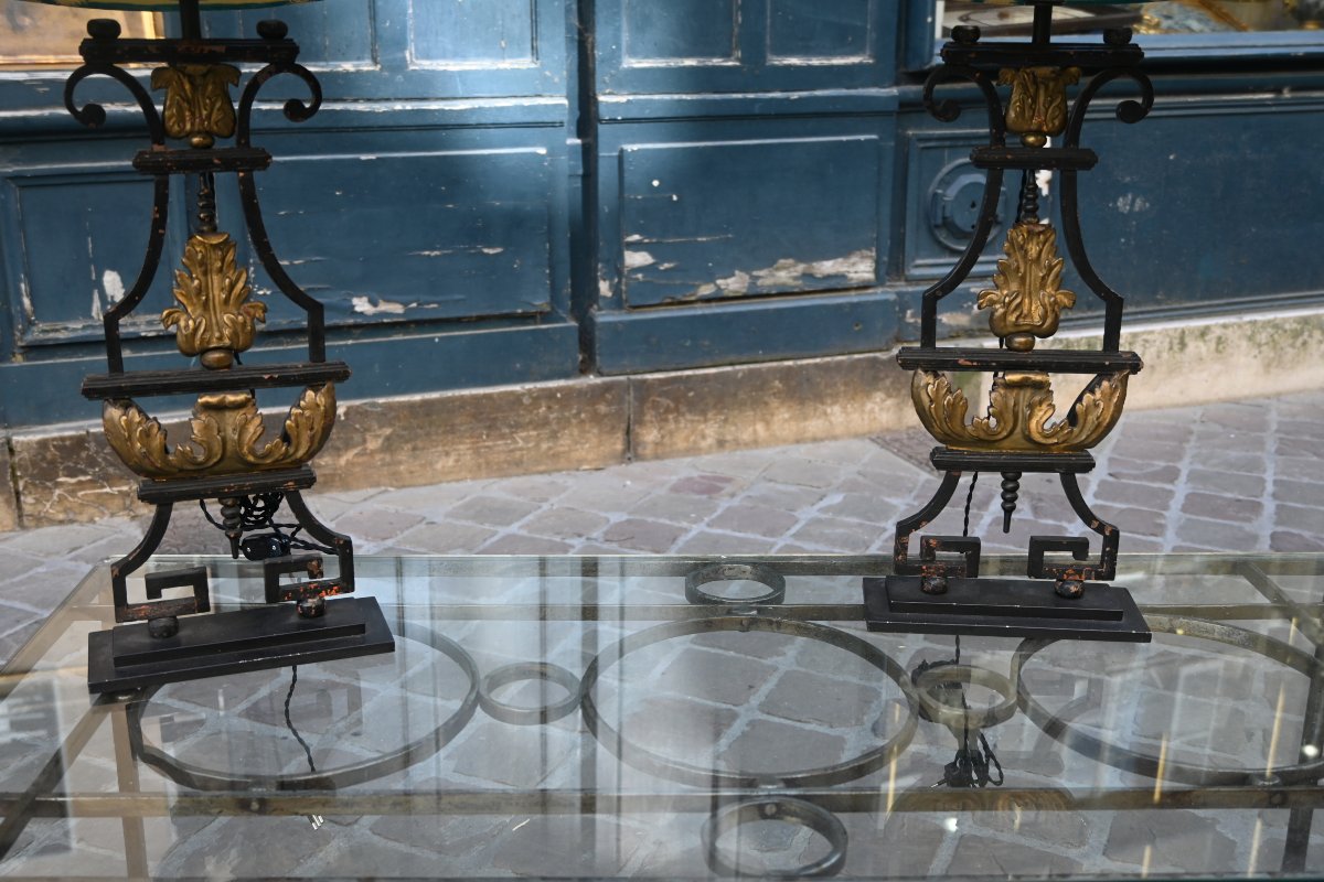 Paire de grandes lampes en fer forgé -photo-4