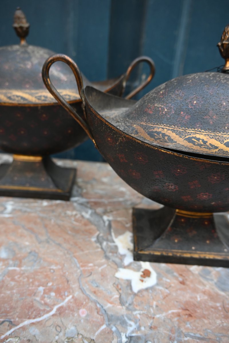 Paire de navettes en tôle peinte du XIX d époque Empire -photo-3