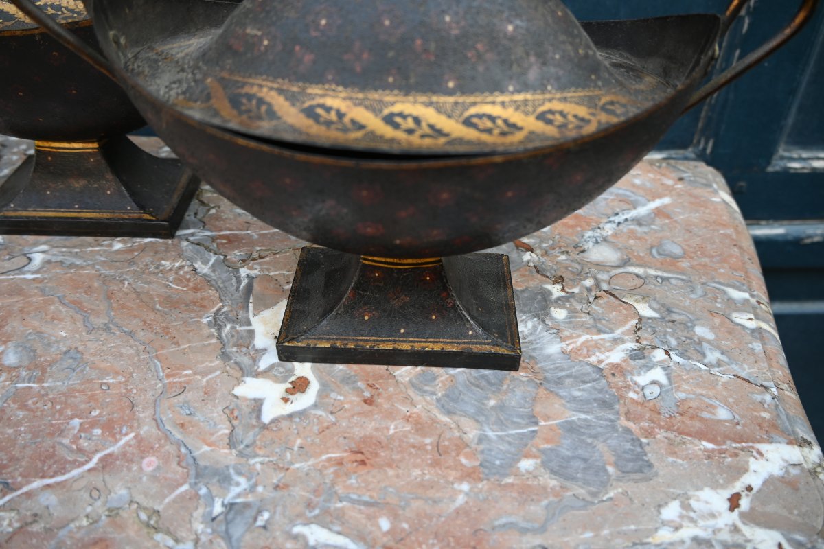 Paire de navettes en tôle peinte du XIX d époque Empire -photo-4