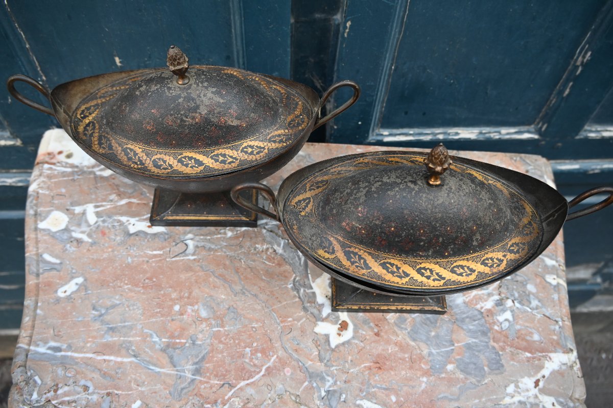 Paire de navettes en tôle peinte du XIX d époque Empire -photo-5