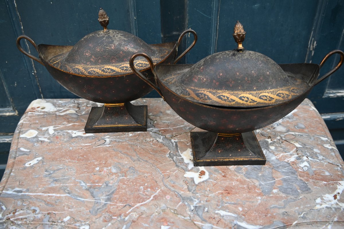 Paire de navettes en tôle peinte du XIX d époque Empire 