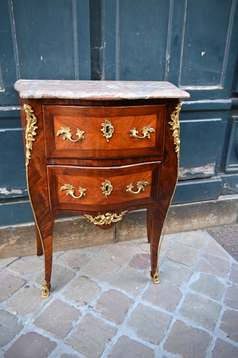 Petite commode d entre deux en placage d époque Louis XV du XVIII-photo-3