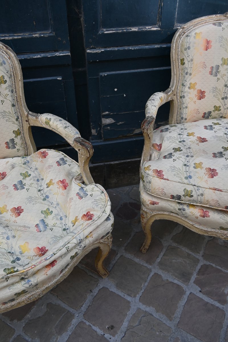 Paire de fauteuils estampillés de Mariette , d époque Louis XV-photo-4