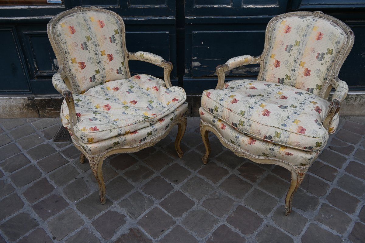 Paire de fauteuils estampillés de Mariette , d époque Louis XV-photo-2
