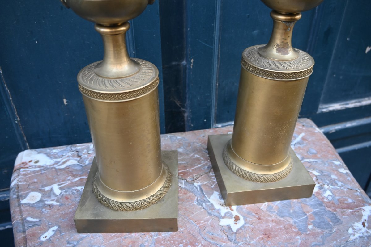 Paire de grandes cassolettes en bronze de style Empire-photo-3
