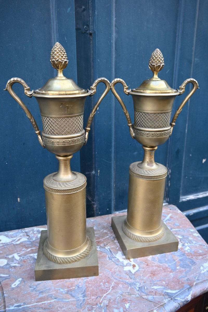 Paire de grandes cassolettes en bronze de style Empire-photo-6