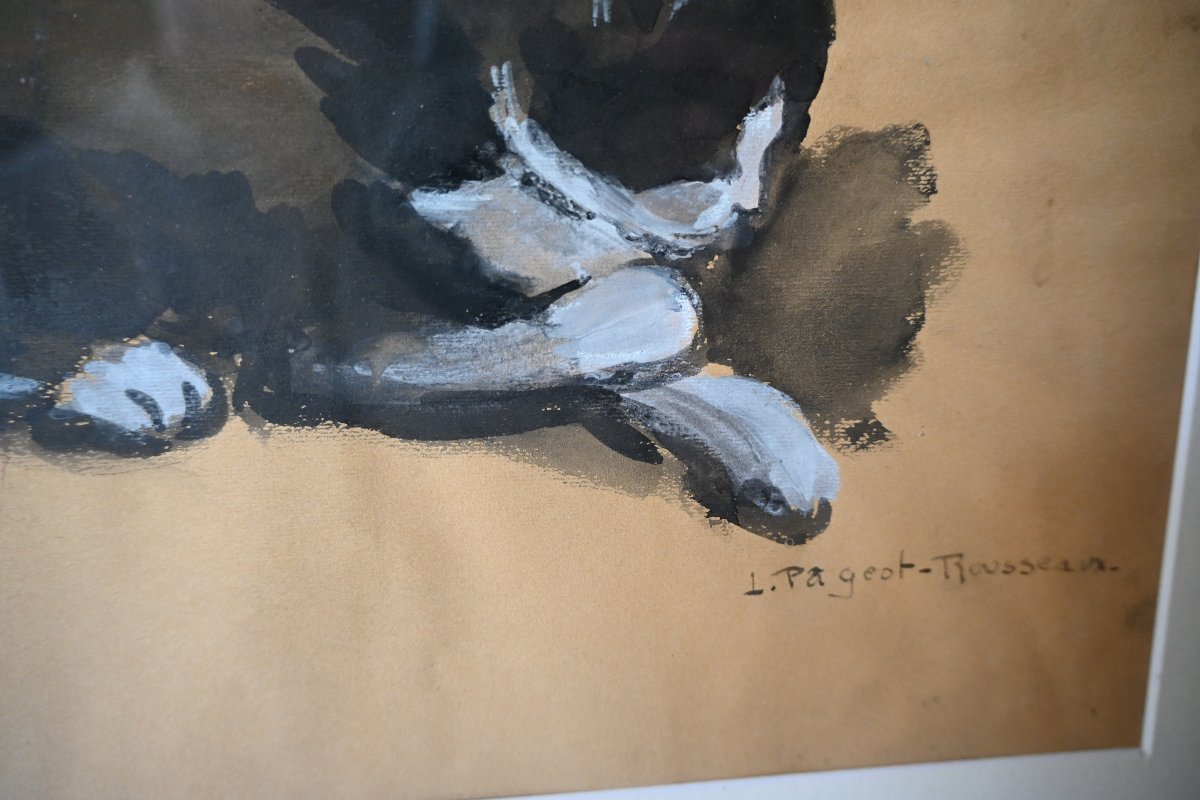 Cat, A Charming Gouache Signed By Pageot Rousseau-photo-4