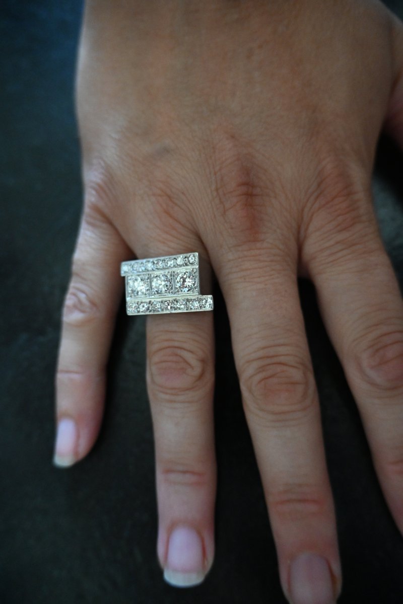 Importante et élégante bague  tank en platine et diamants vers 1930- 1940-photo-4