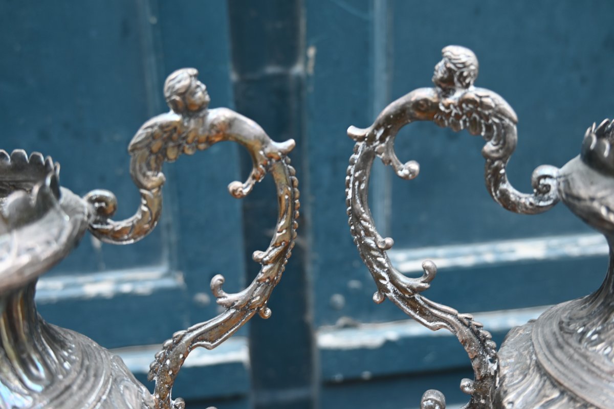 Pair Of 19th-century Silver-plated Vases-photo-2
