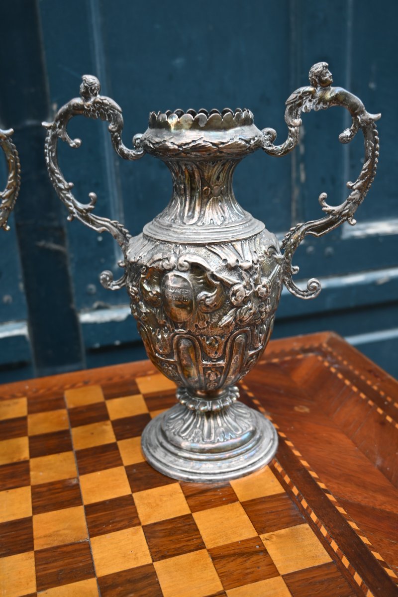 Pair Of 19th-century Silver-plated Vases-photo-3