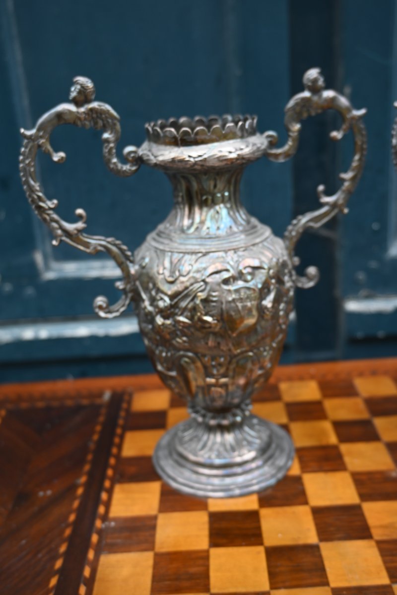 Pair Of 19th-century Silver-plated Vases-photo-4