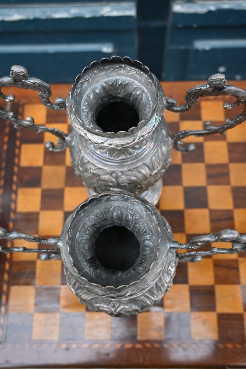 Pair Of 19th-century Silver-plated Vases-photo-3