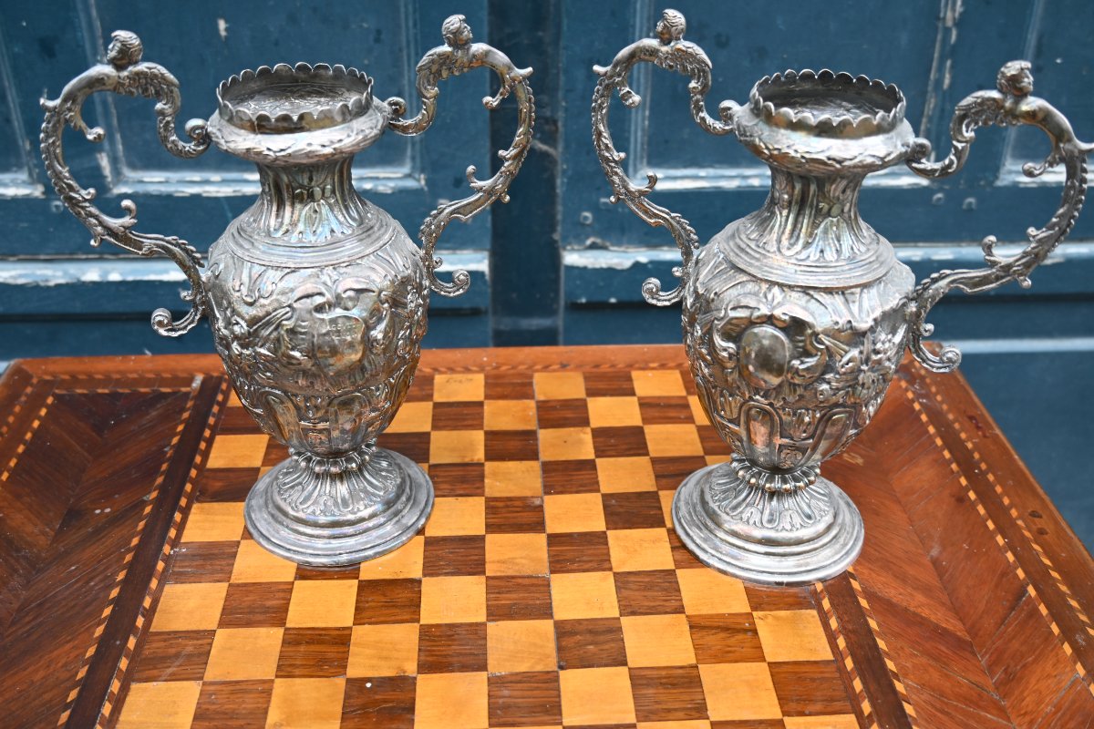 Pair Of 19th-century Silver-plated Vases-photo-4