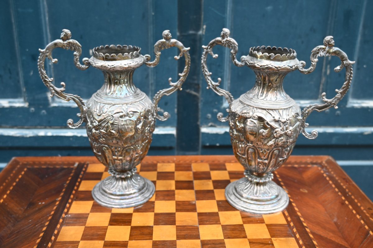 Pair Of 19th-century Silver-plated Vases-photo-8
