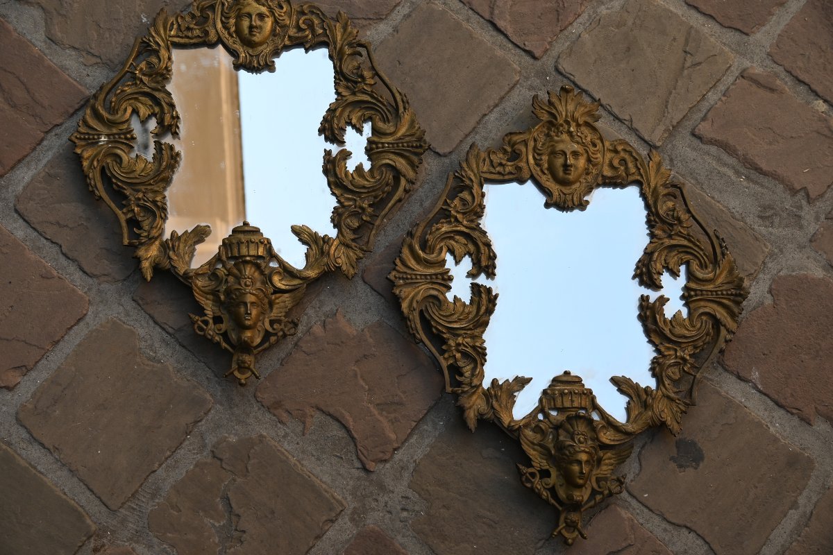 Pair Of Regence-style Bronze Mirrors-photo-2