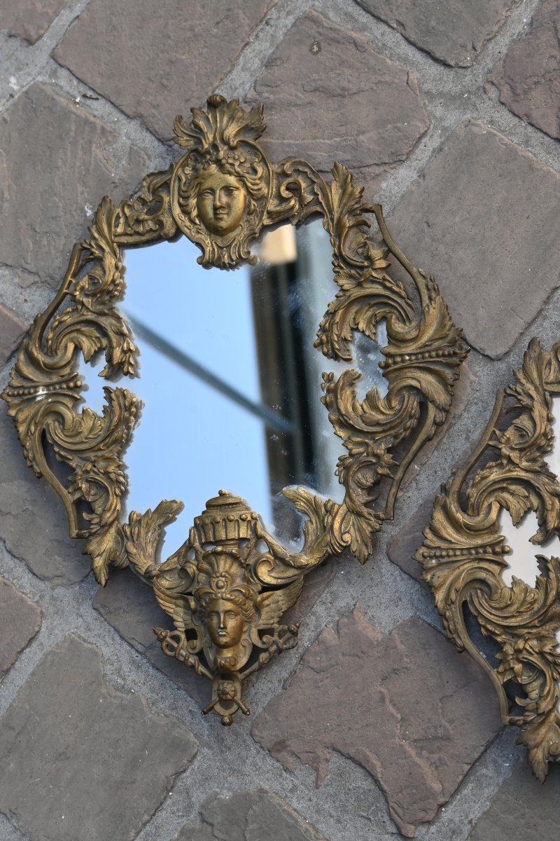 Pair Of Regence-style Bronze Mirrors