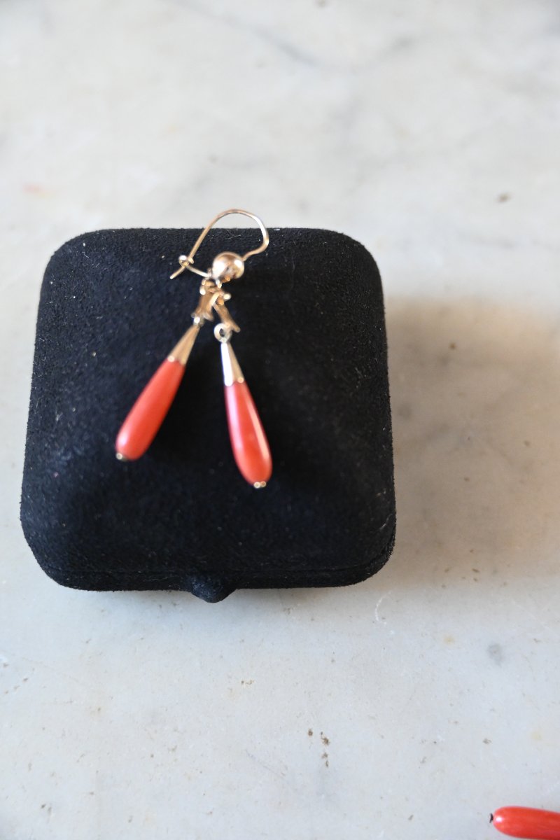Pair Of Coral And Yellow Gold Earrings-photo-4