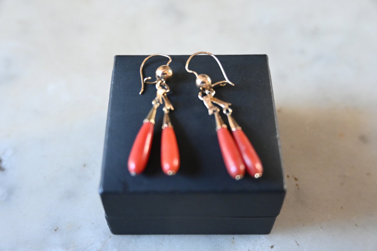 Pair Of Coral And Yellow Gold Earrings-photo-1