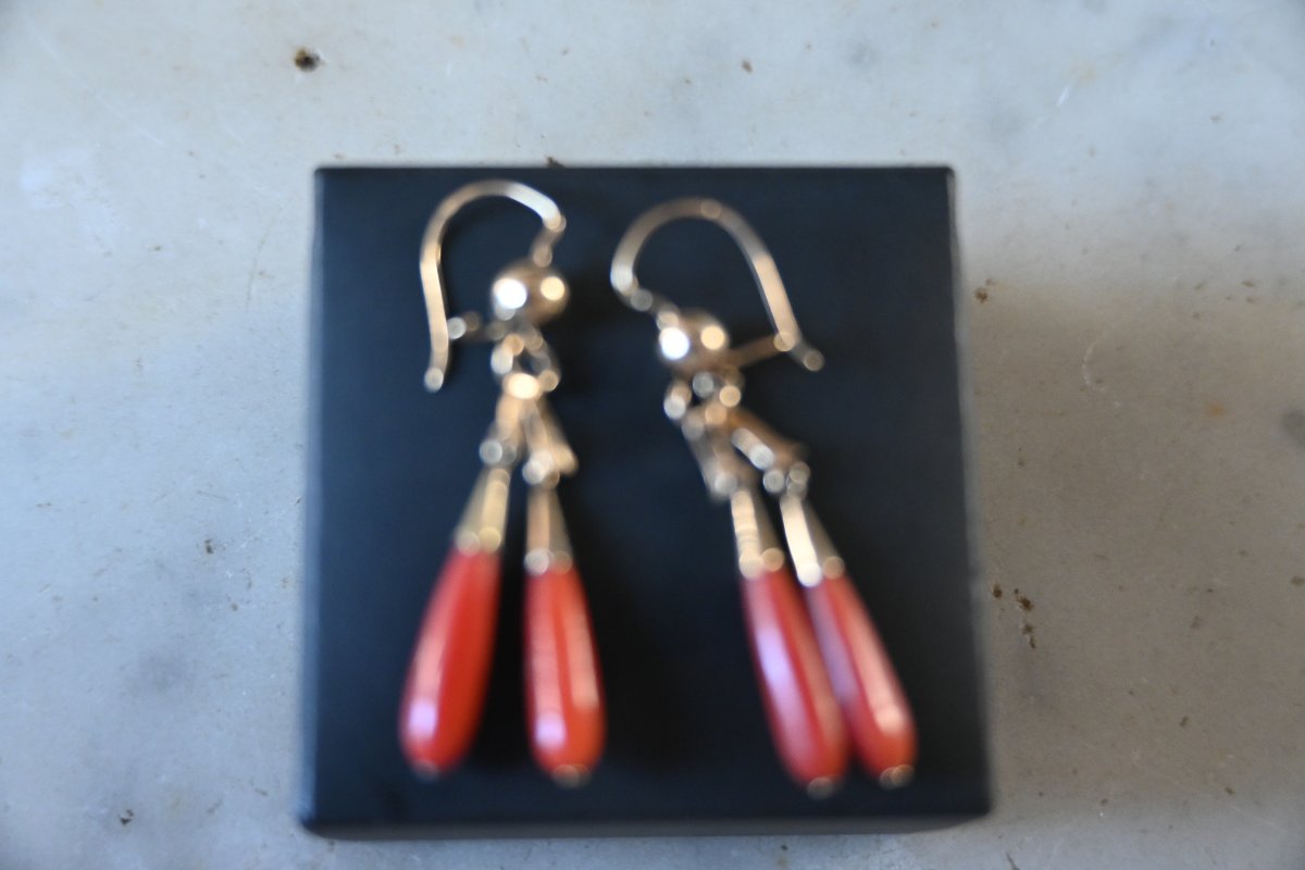 Pair Of Coral And Yellow Gold Earrings-photo-4