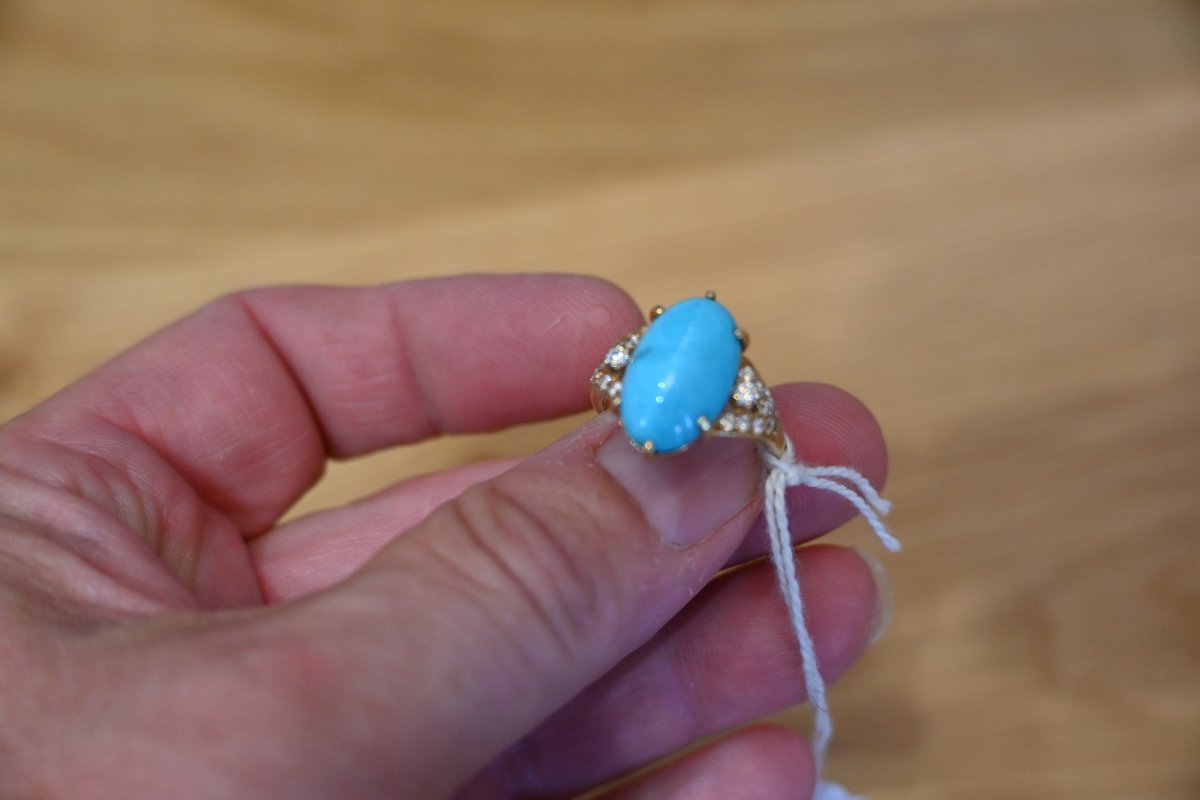 Bague turquoise , diamants , or -photo-2