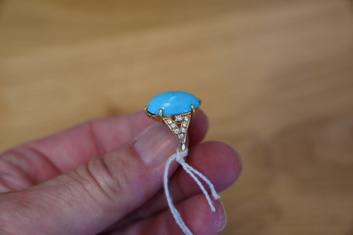Bague turquoise , diamants , or -photo-3