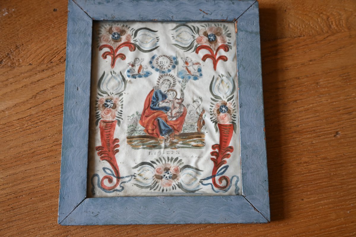 Charmante gouache polychrome XVIII saint Joseph-photo-3
