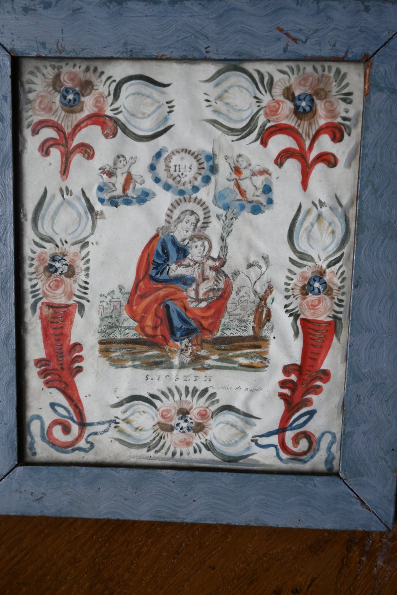 Charmante gouache polychrome XVIII saint Joseph-photo-4