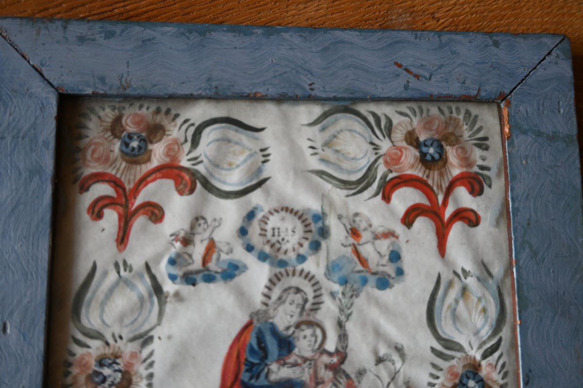 Charmante gouache polychrome XVIII saint Joseph-photo-1