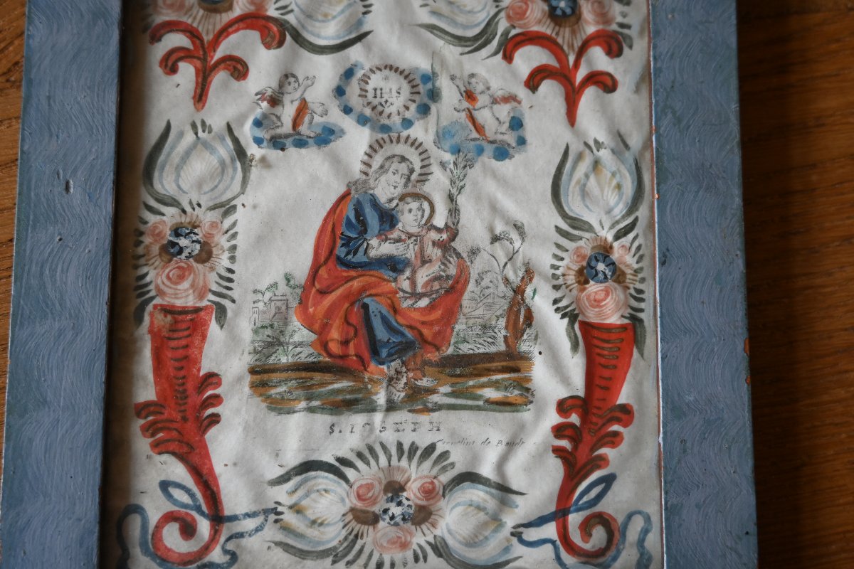 Charmante gouache polychrome XVIII saint Joseph-photo-2