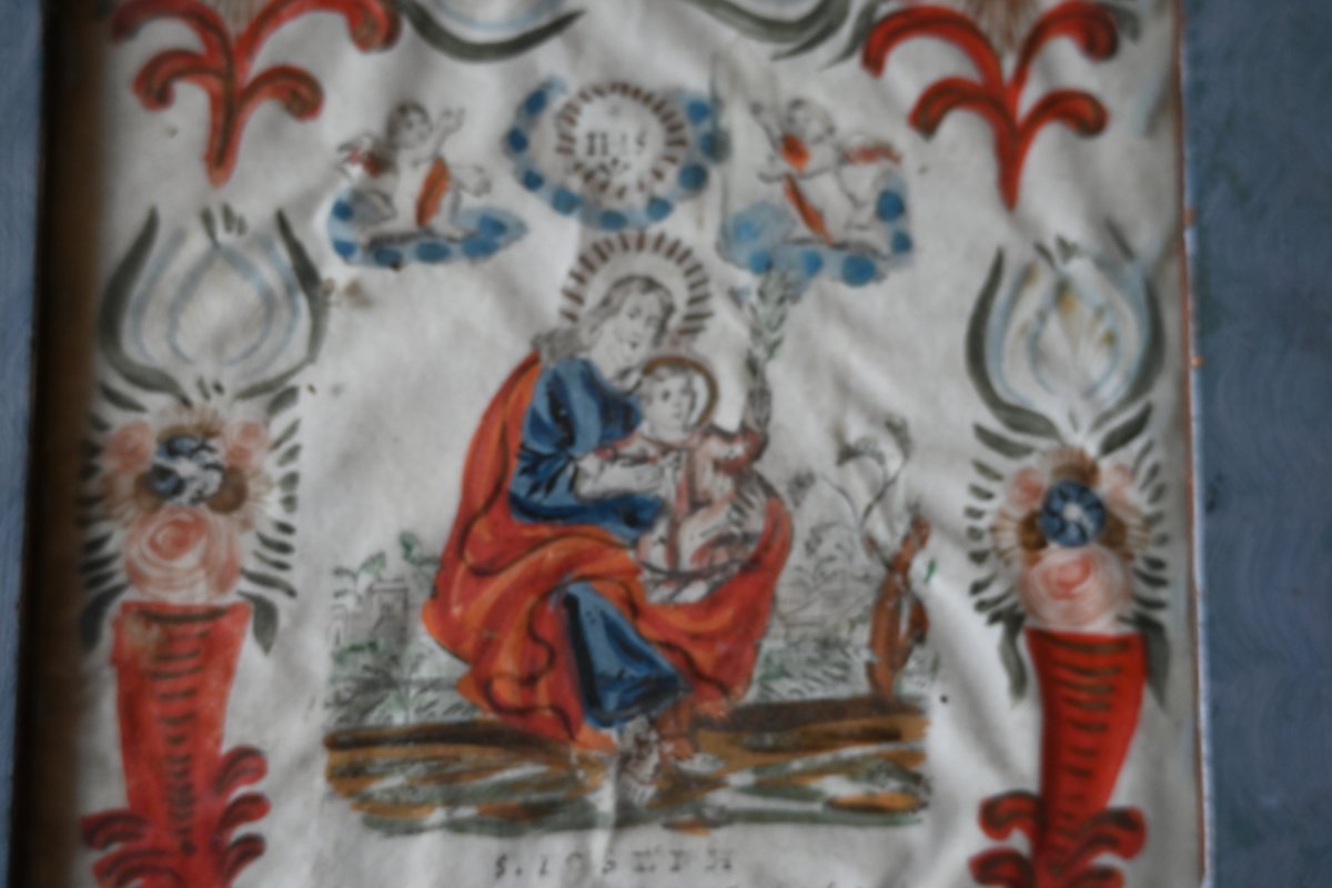 Charmante gouache polychrome XVIII saint Joseph-photo-3