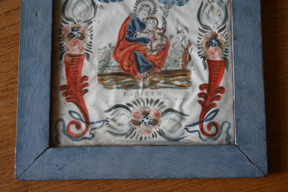 Charmante gouache polychrome XVIII saint Joseph-photo-4