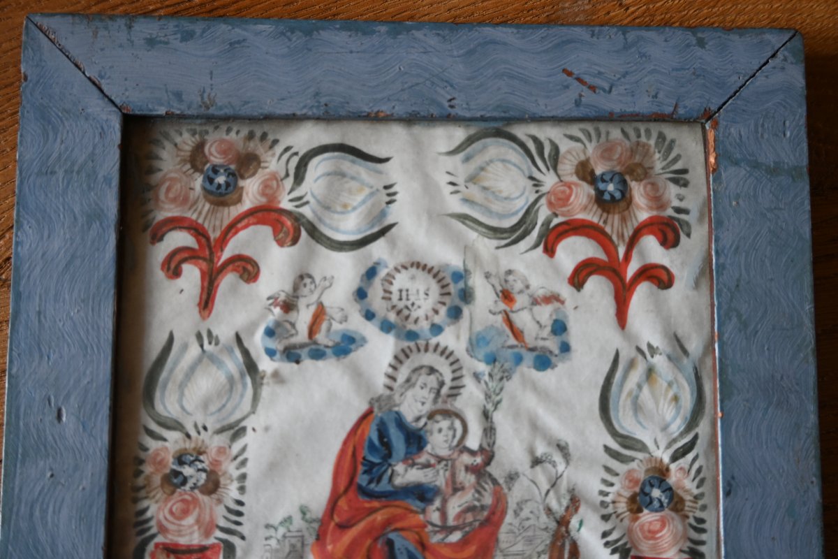 Charmante gouache polychrome XVIII saint Joseph-photo-5