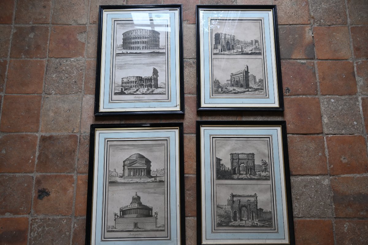 Set Of 4 Double Engravings, Rome XVIII