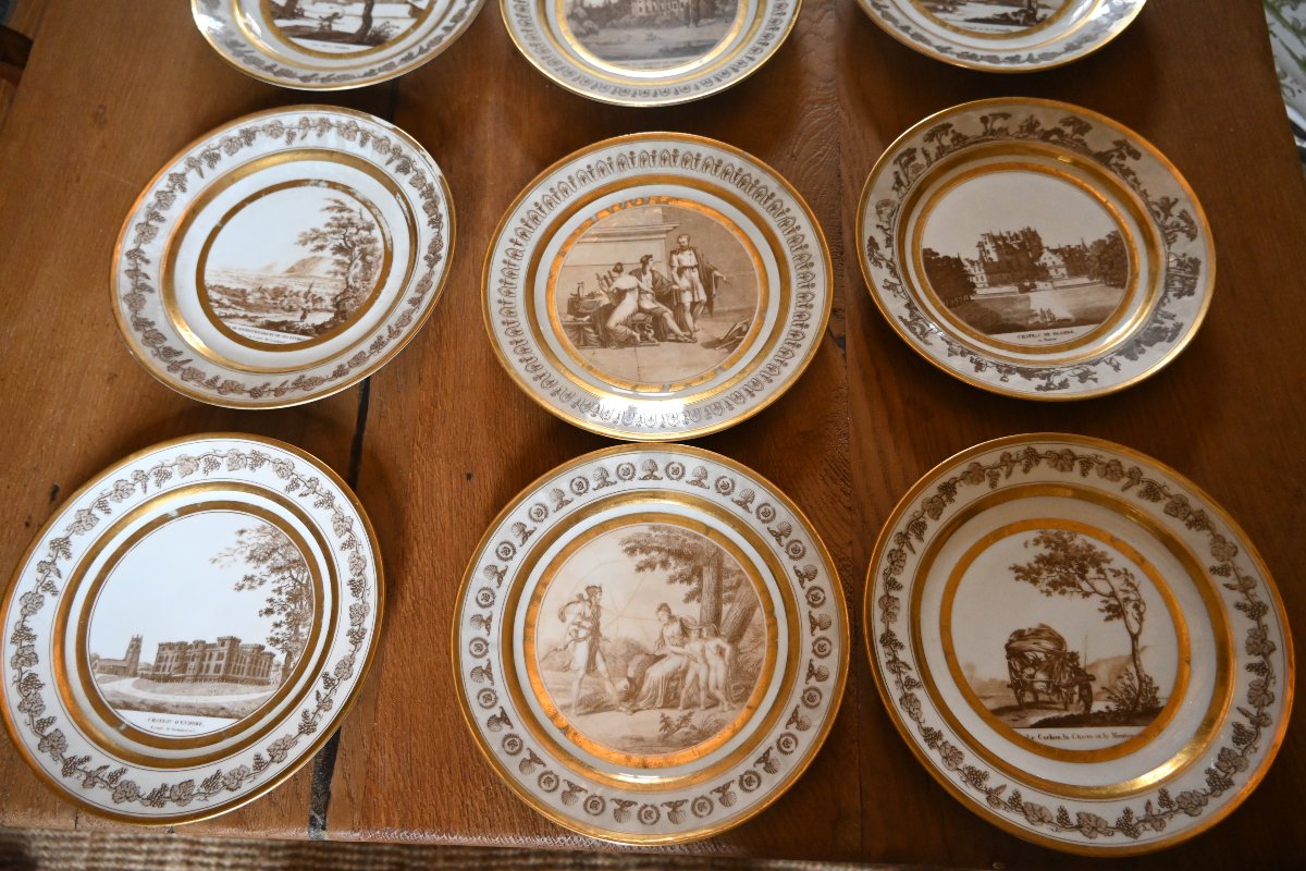 Rare ensemble de 11 assiettes en porcelaine de Locré avec Stone et Coquerel du début XIX-photo-3