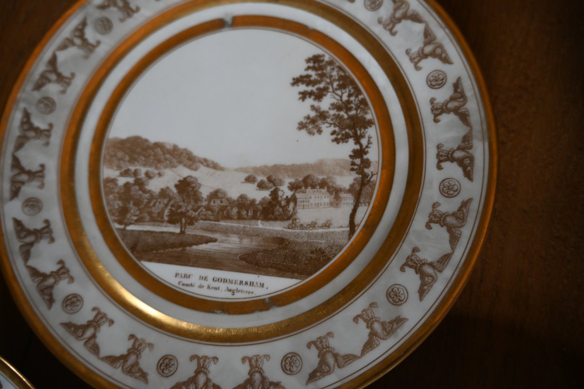 Rare ensemble de 11 assiettes en porcelaine de Locré avec Stone et Coquerel du début XIX-photo-6