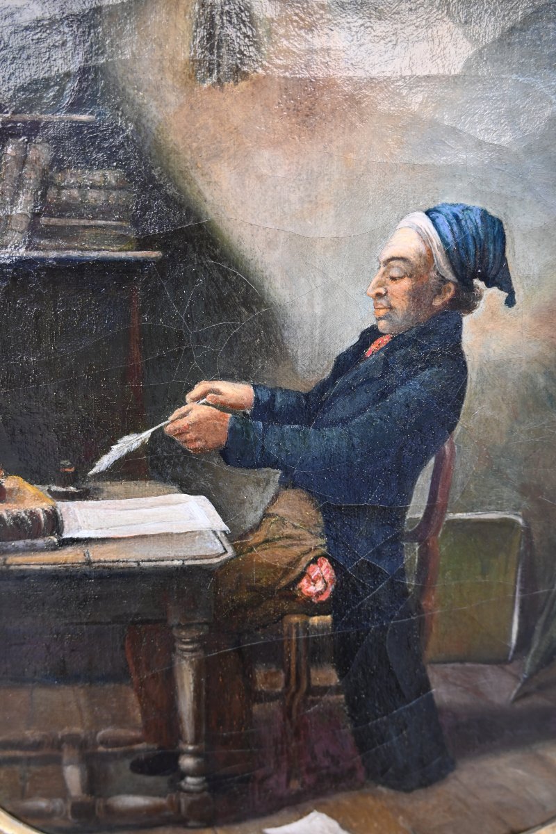 Huile sur toile XIX  , le notaire -photo-2