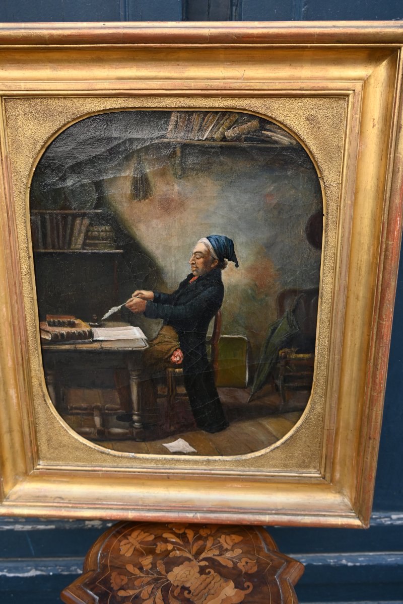 Huile sur toile XIX  , le notaire -photo-6