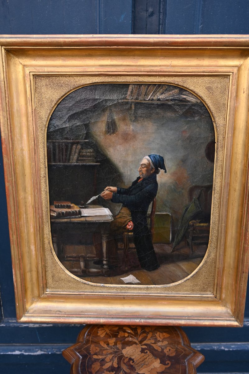 Huile sur toile XIX  , le notaire 