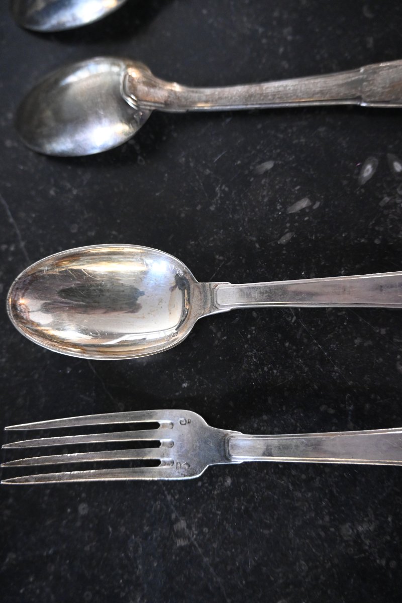  Art Deco, 12-piece Dessert Set In Silver By Silversmith Boulenger-photo-4