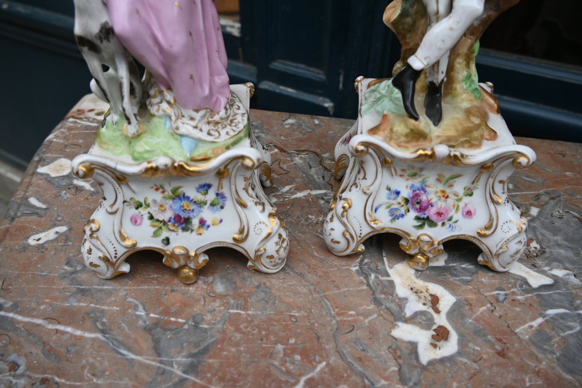 Paire de porte plume couple  deTroubadours en porcelaine Jacob Petit  XIX vers 1840-photo-3