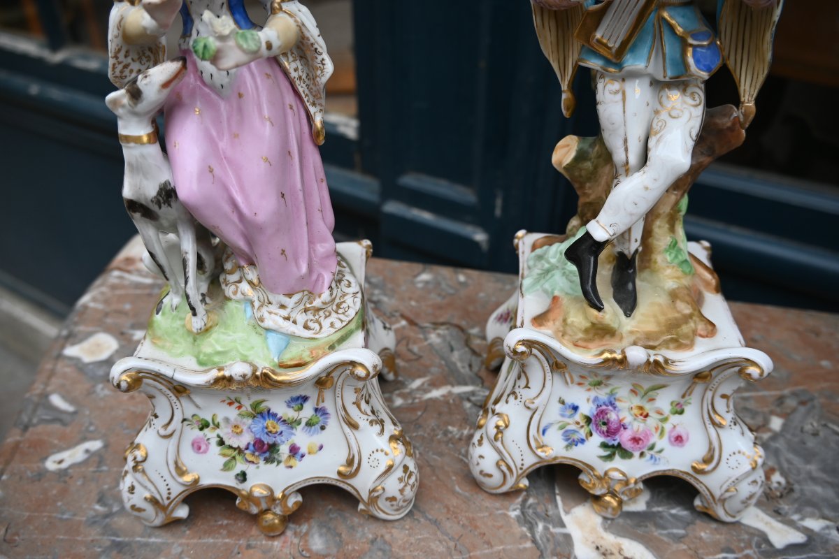 Paire de porte plume couple  deTroubadours en porcelaine Jacob Petit  XIX vers 1840-photo-4