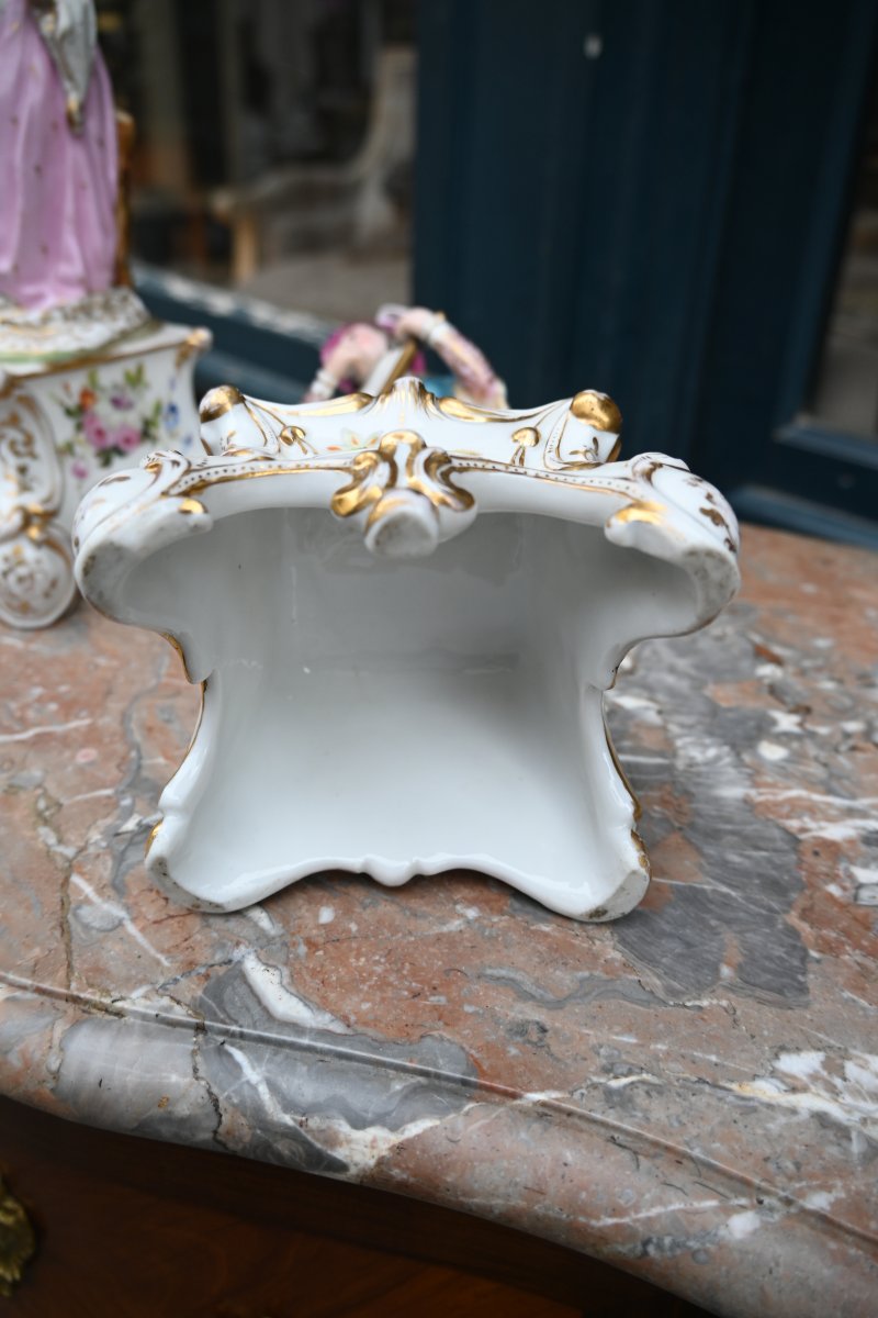 Paire de porte plume couple  deTroubadours en porcelaine Jacob Petit  XIX vers 1840-photo-3