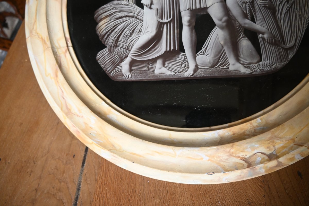 Grand médaillon , fixé sous verre  à l Antique ,  Maison Jansen , -photo-7