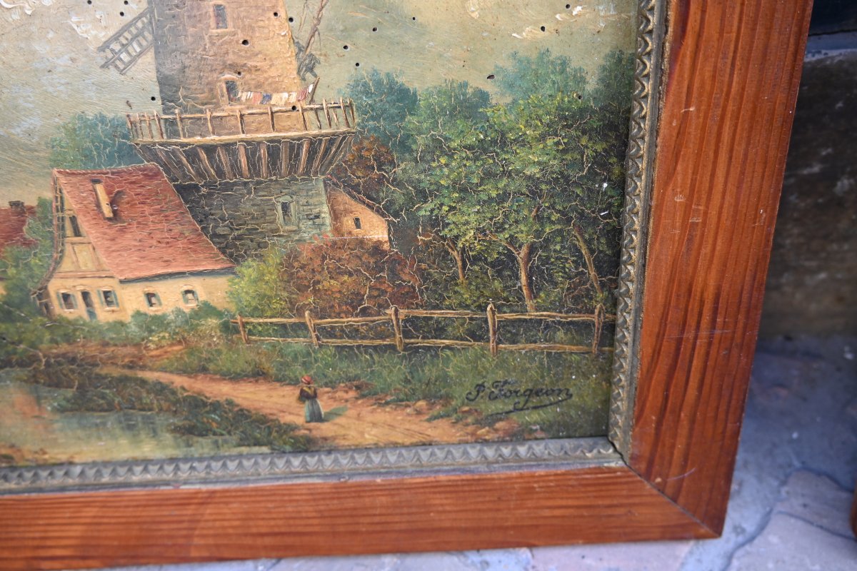 Charmante paire de panneau sur bois : Moulins  , école XIX-photo-4
