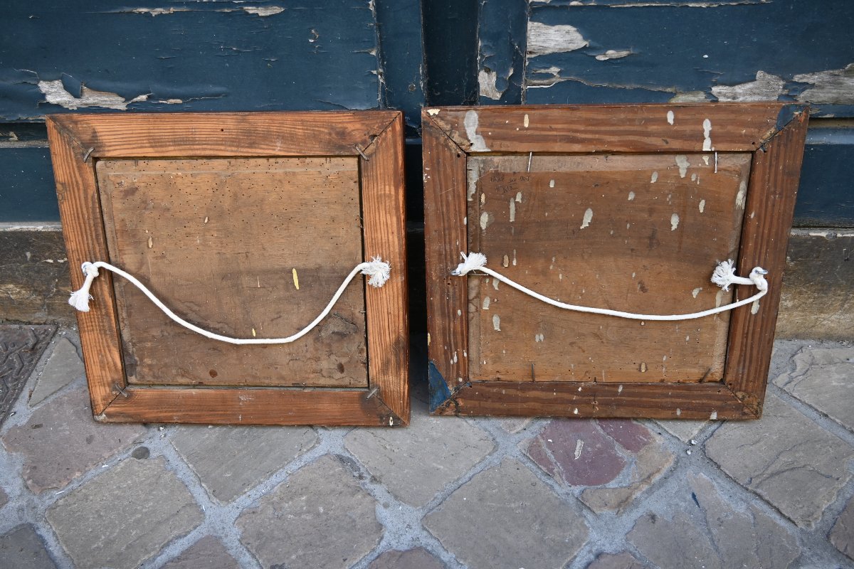 Charmante paire de panneau sur bois : Moulins  , école XIX-photo-6