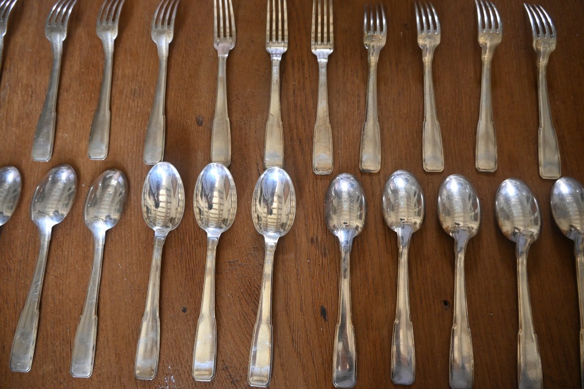 Art Deco, A 12-piece Solid Silver Dessert Cutlery Set From Maison Boulenger 