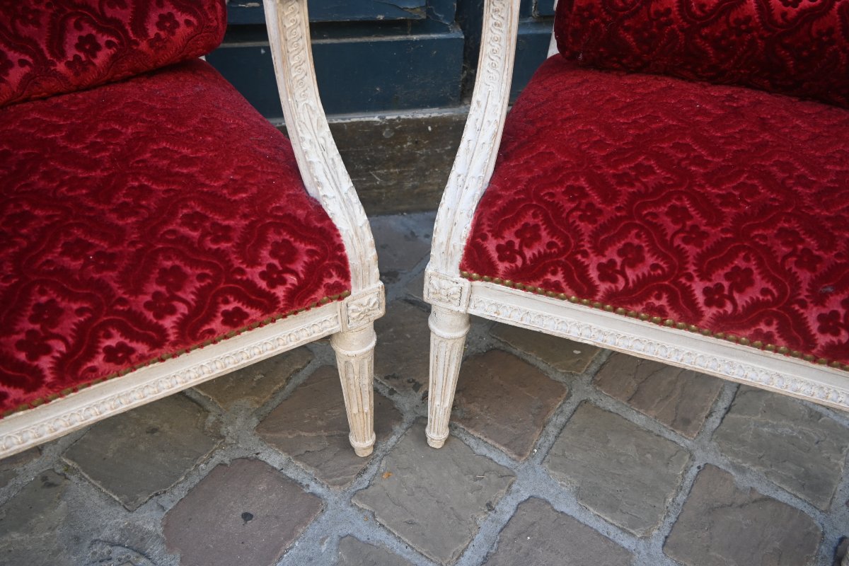 Rare paire de fauteuils coin de feu d époque Louis XVI estampillés de Dupain-photo-4