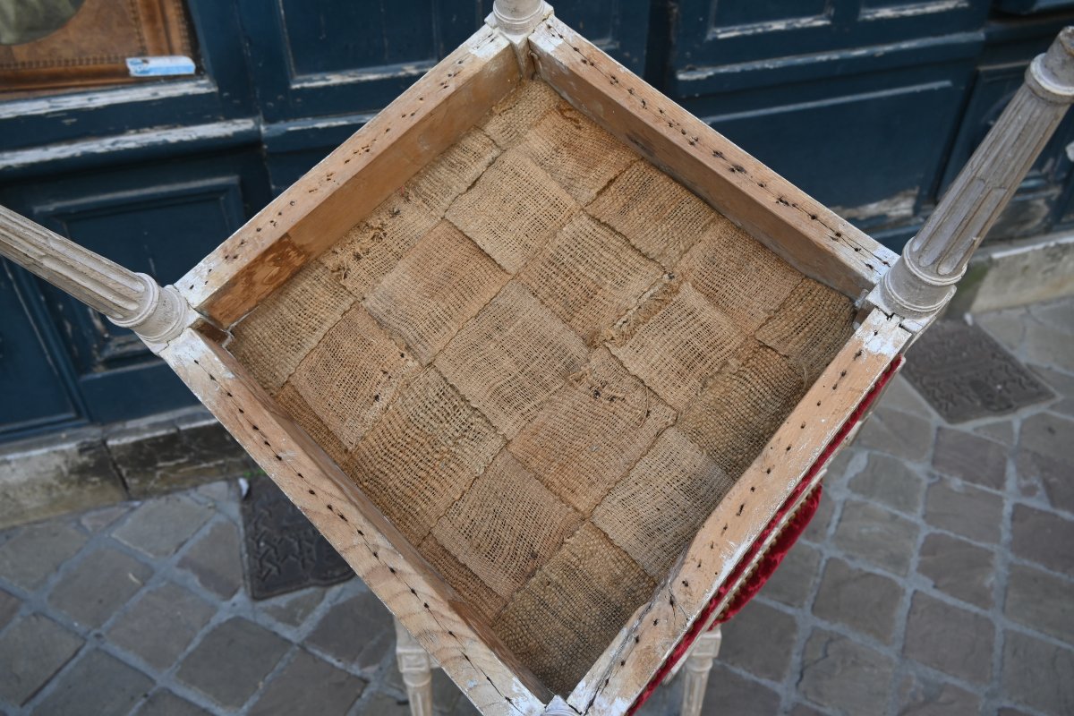 Rare paire de fauteuils coin de feu d époque Louis XVI estampillés de Dupain-photo-8