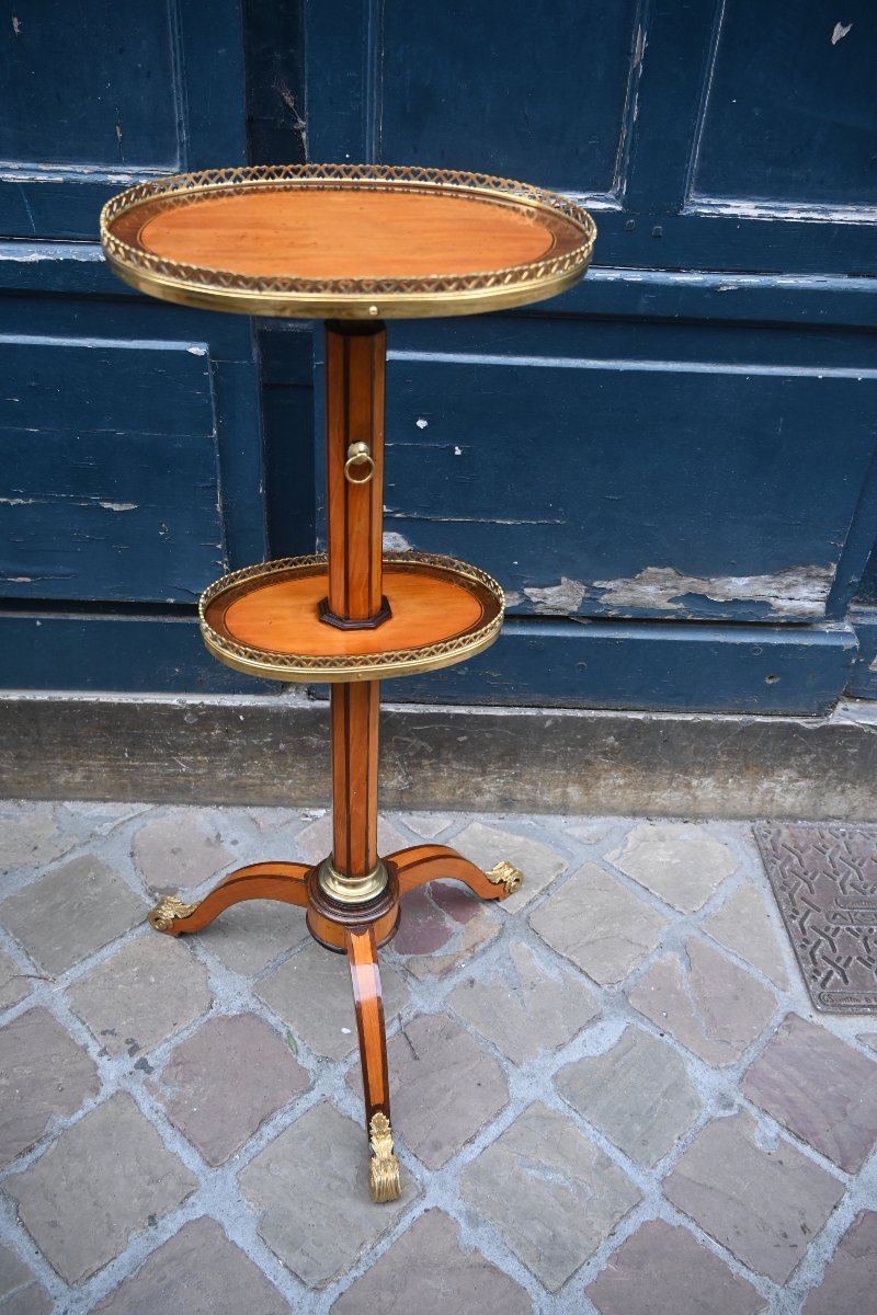Elégant guéridon porte lumière en bois de placage d époque Louis XVI-photo-4