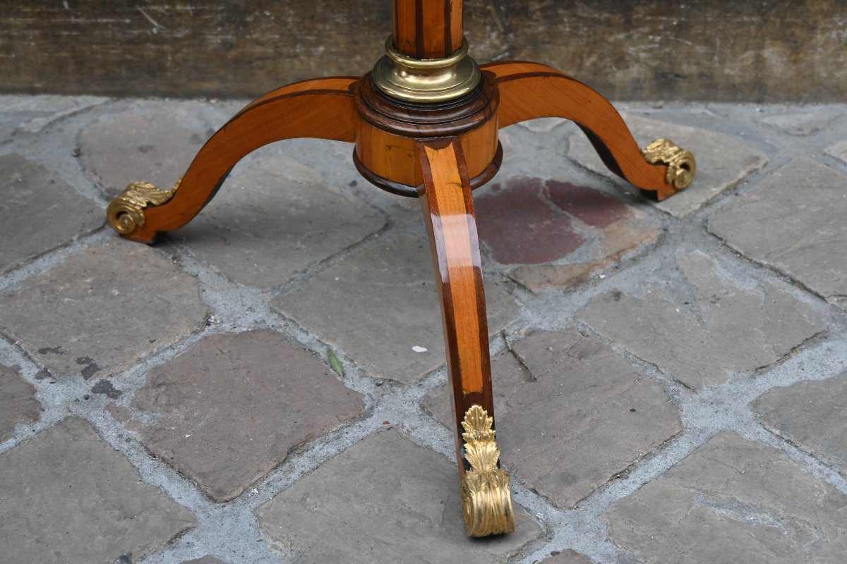 Elégant guéridon porte lumière en bois de placage d époque Louis XVI-photo-1